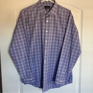Esquire Men’s Performance Slim Fit No Iron Blue Purple Dress Shirt Sz 16.5 34/35